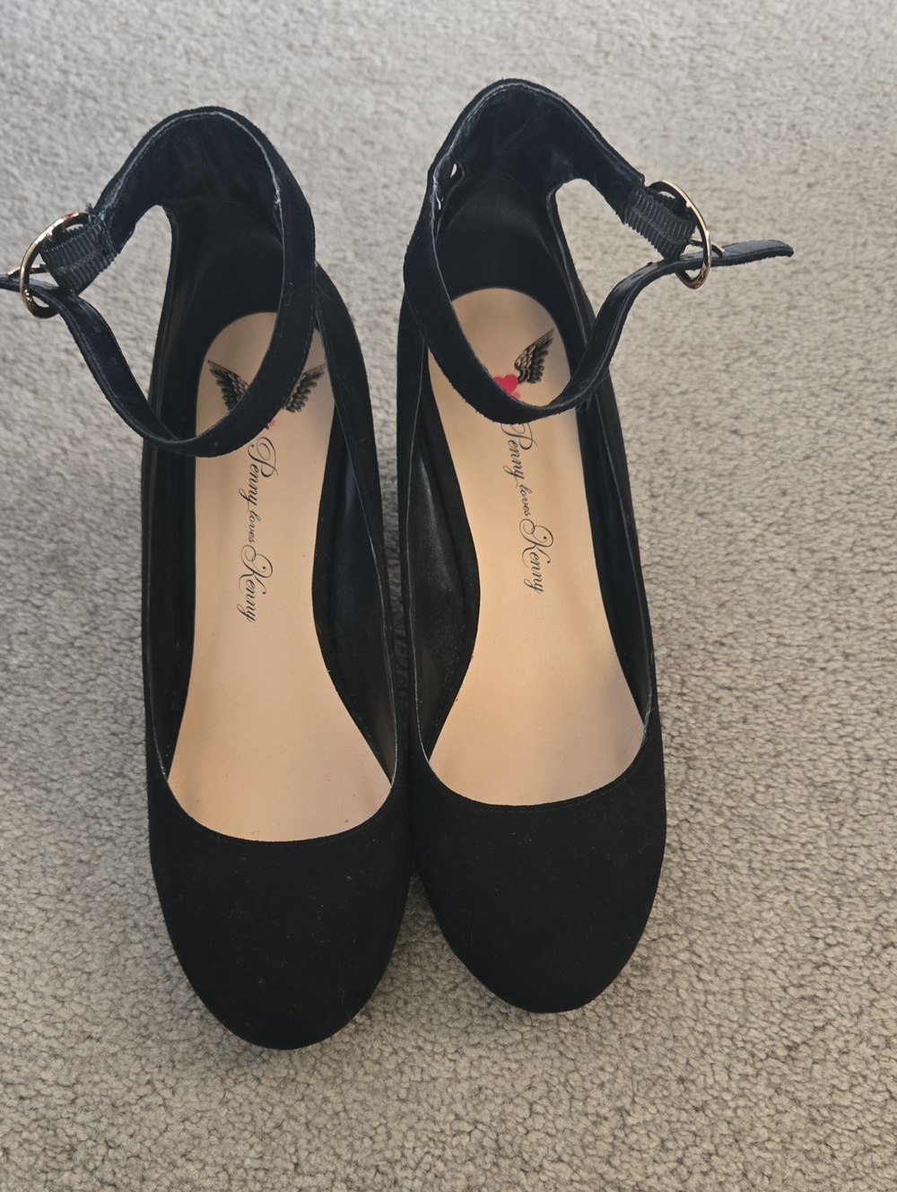 Penny Loves Kenny Black Ankle-Strap Suede Pumps